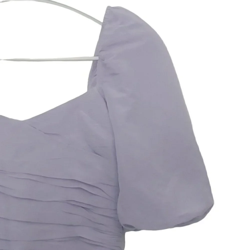 NWT ZARA linen blend lilac draped puff sleeves crop top - Picture 4 of 14